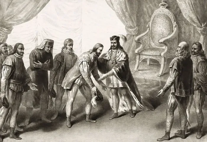 Framed Print : Vasco da Gama's audience with King Manuel I after his return to Portugal Framed Print : Vasco da Gama's audience with King Manuel I after his return to Portugal