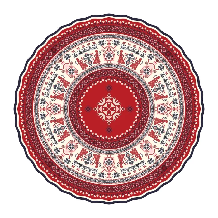Framed Print : Vector round design element with traditional Russian embroidery symbols