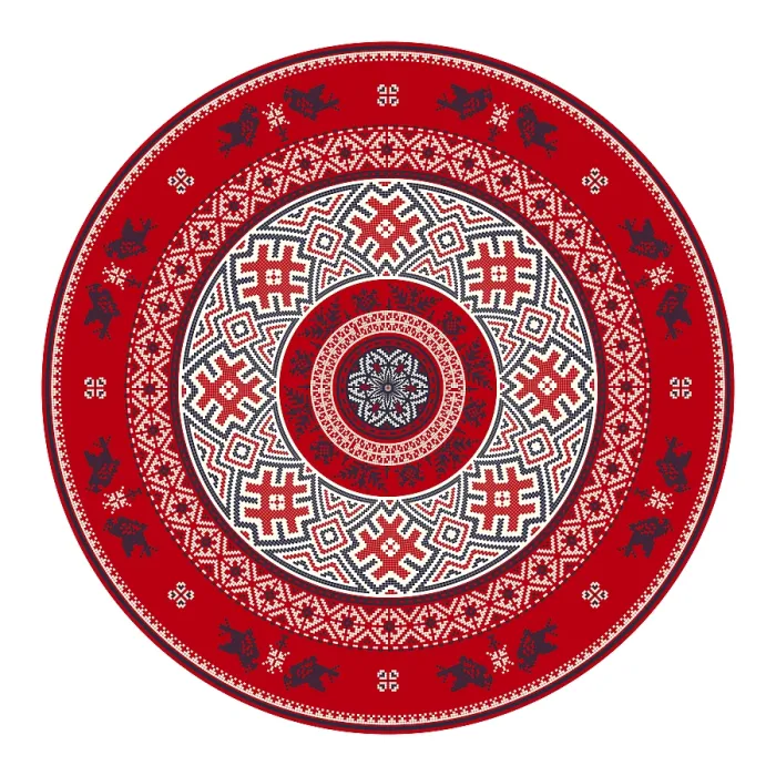 Framed Print : Vector round design element with traditional Russian embroidery symbols