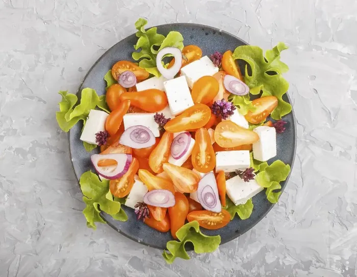Framed Print : Vegetarian salad with fresh grape tomatoes
