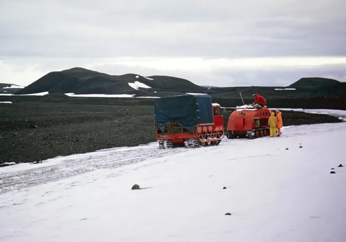 Framed Print : Vehicles of the travel company Gudmundur Jonasson, Arctic expedition to the frozen ice cap, Iceland, 1972, Europe