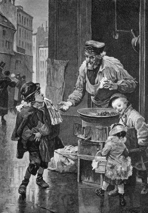 Framed Print : Vendor selling roasted chestnuts in the streets of Paris