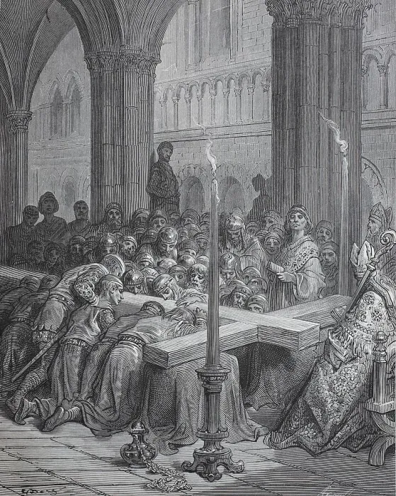 Framed Print : The veneration of the cross by the Crusaders