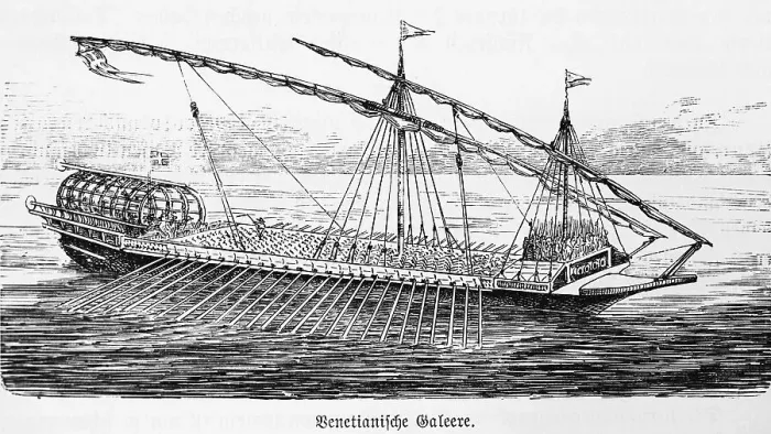 Framed Print : Venetian galley on the sea, historical illustration