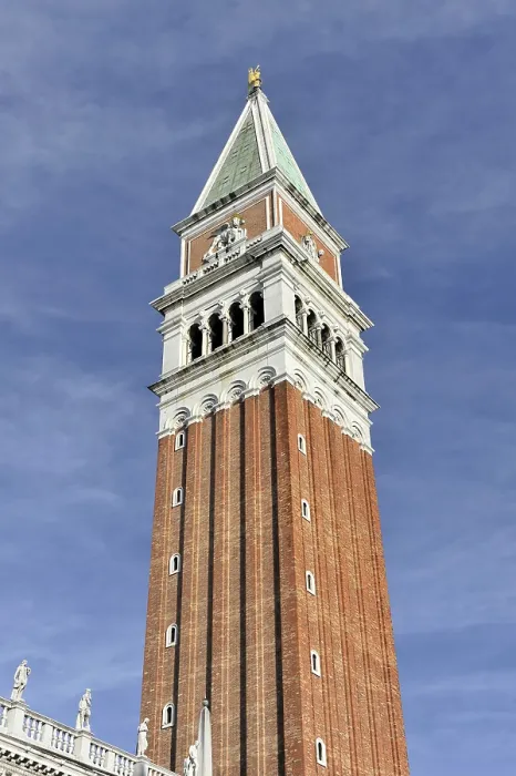 Framed Print : Venice, Veneto, Italy, Europe, A tall brick tower stretches out against a clear blue sky