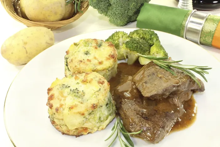 Framed Print : Venison medallions with potato gratin