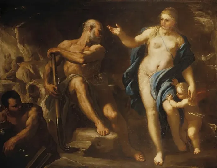 Framed Print : Venus in the Forge of Vulcan, painting by Luca Giordano (Italian)