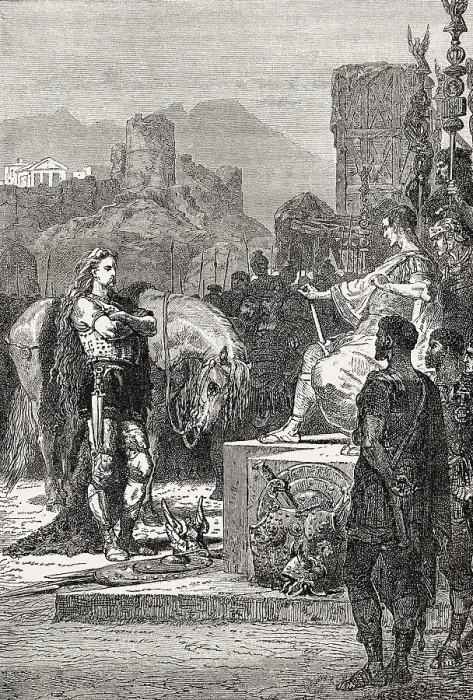Framed Print : Vercingetorix throws down his arms at the feet of Julius Caesar