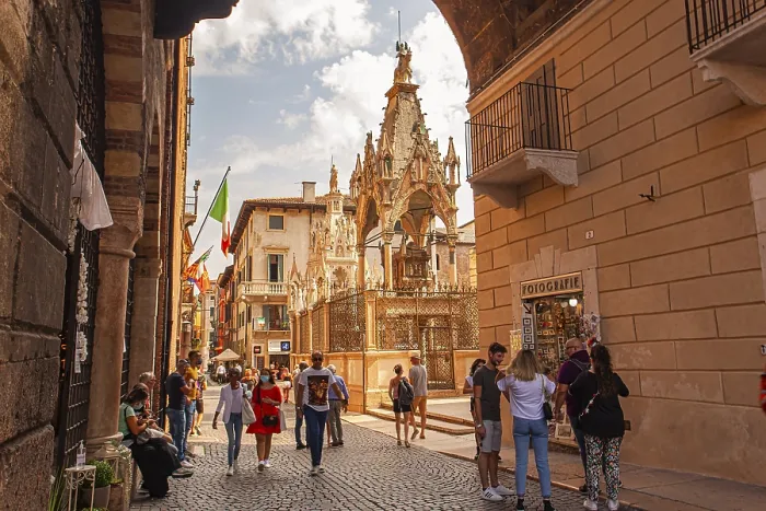 Framed Print : VERONA, ITALY 10 SEPTEMBER 2020: View of Arche Scaligere in Verona in Italy