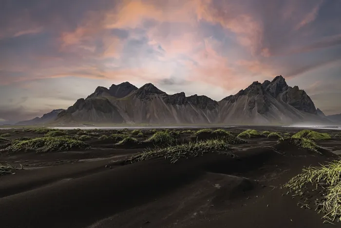 Framed Print : Vestrahorn, Iceland, grass, mountains, Europe