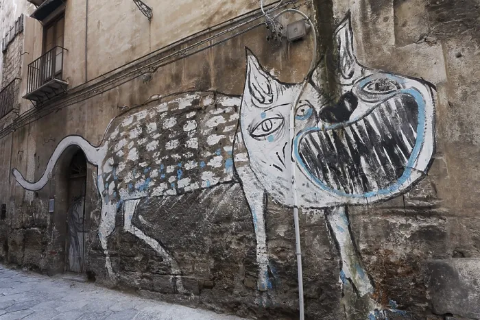 Framed Print : Vicious dog, mural in the historic centre