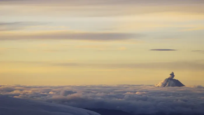Framed Print : View of active stratovolcano at sunrise