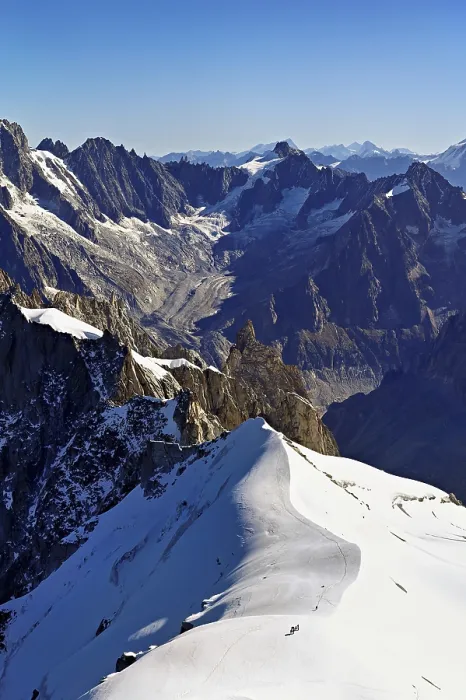 Framed Print : View from the Aiguille du Midi mountain station observation deck of the mountains Les Droites