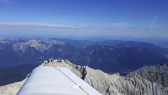 Framed Print : View from an aircraft wing of the impressive alpine landscape around the Zugspitze