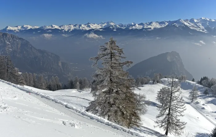 Framed Print : View from Alp Loutse over the Rhone valley to the snow-covered peaks of the Valais Alps