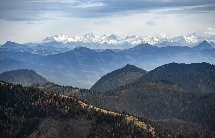 Framed Print : View of the Alpine foothills and main Alpine ridge with snow-covered peaks Framed Print : View of the Alpine foothills and main Alpine ridge with snow-covered peaks