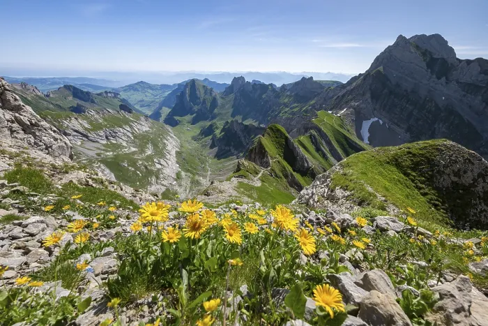 Framed Print : View over Alpstein Mountains into the Meglisalp Valley