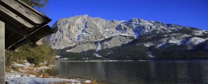 Framed Print : View over the Altausee lake to the Dachstein mountains in Austria