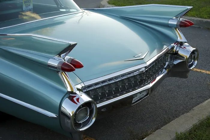 Framed Print : Back view of an american vintage car