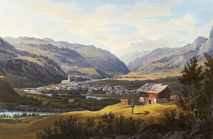 Framed Print : View of Andeer, Viamala region of the canton of Graubuenden in Switzerland, coming from Spluegen, view around 1830, digitally restored reproduction of a 19th century model by Johann Ludwig Bleuler (12 February 1792 - 28 March 1850) Framed Print : View of Andeer, Viamala region of the canton of Graubuenden in Switzerland, coming from Spluegen, view around 1830, digitally restored reproduction of a 19th century model by Johann Ludwig Bleuler (12 February 1792 - 28 March 1850)