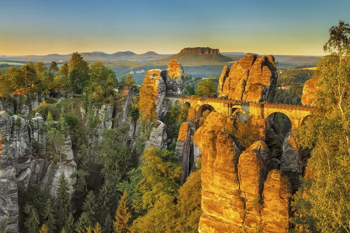 Framed Print : View over the Bastei bridge to the Lilienstein