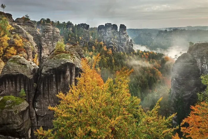 Framed Print : View from the Bastei in fall at dawn Framed Print : View from the Bastei in fall at dawn