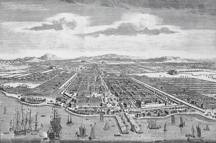 Framed Print : View of Batavia in 1880, in front the fort Framed Print : View of Batavia in 1880, in front the fort