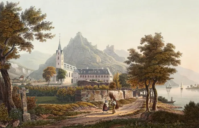 Framed Print : View from Bornhofen of the two hostile brothers, the castles Sterrenberg and Liebenstein, situated directly next to each other, Rhineland-Palatinate, Germany, view around 1830 Framed Print : View from Bornhofen of the two hostile brothers, the castles Sterrenberg and Liebenstein, situated directly next to each other, Rhineland-Palatinate, Germany, view around 1830