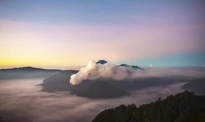Framed Print : View of Caldera Tengger with volcanoes at sunrise