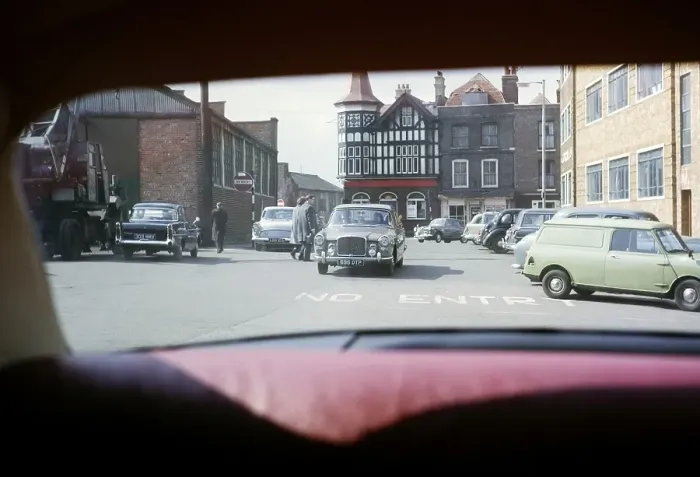 Framed Print : View of cars through the windscreen in Point, Portsmouth, Hampshire, England, 1964