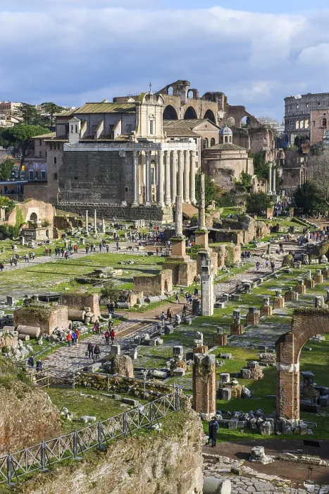 Framed Print : View of the central square of the Roman Forum in the left half of the picture