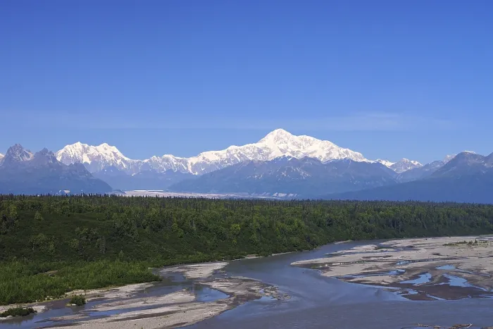 Framed Print : View over Chulitna River to Mount Denali Framed Print : View over Chulitna River to Mount Denali