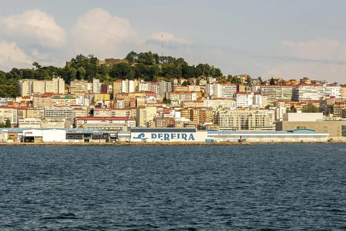 Framed Print : View of city and port from the sea Ria de Vigo estuary