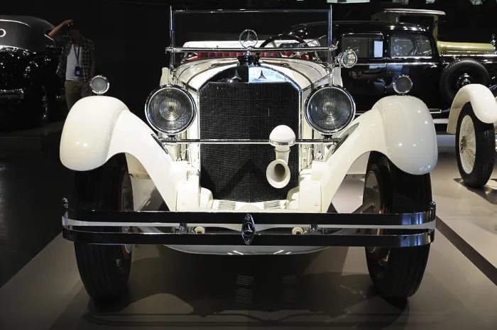 Framed Print : Front view of a classic white vintage car