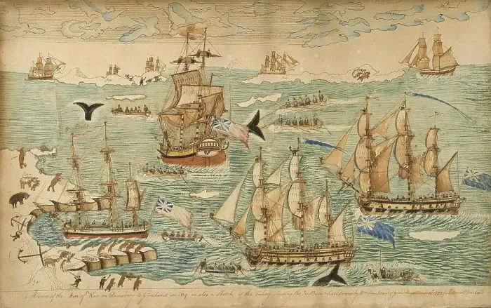 Framed Print : A view of the conquerors with their sailing ships on a voyage of discovery to Greenland Framed Print : A view of the conquerors with their sailing ships on a voyage of discovery to Greenland