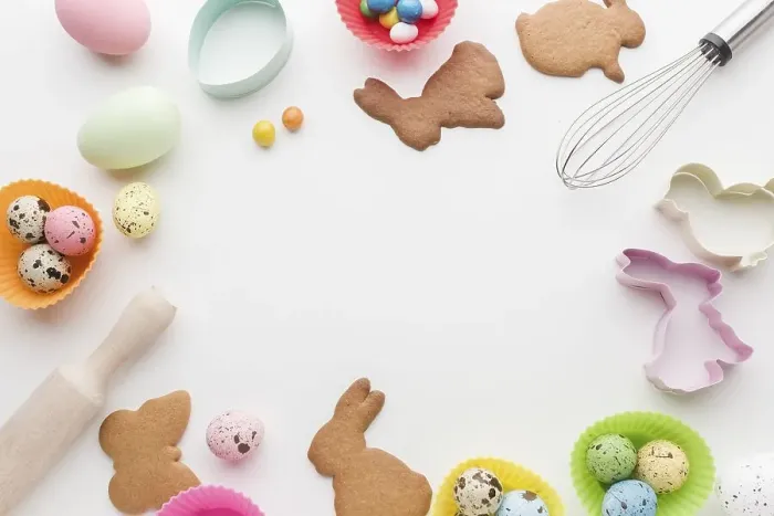 Framed Print : Top view cookies easter kitchen utensils frame Framed Print : Top view cookies easter kitchen utensils frame