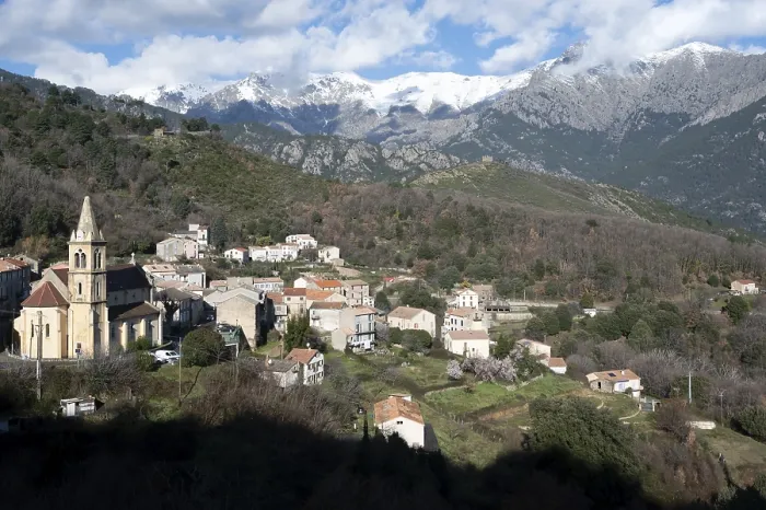 Framed Print : The view of the Corsican mountain town of Vivario Framed Print : The view of the Corsican mountain town of Vivario