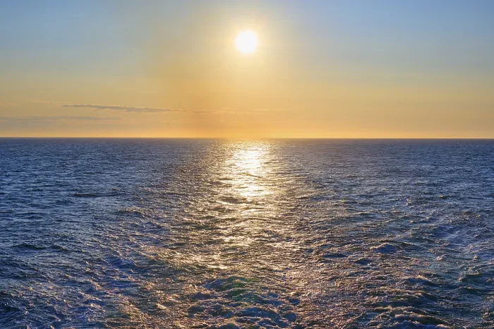 Framed Print : View from the cruise ship at sunrise at the stern of the ship to the stern waves