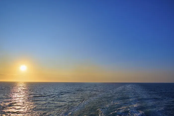 Framed Print : View from the cruise ship at sunrise at the stern of the ship onto the stern waves