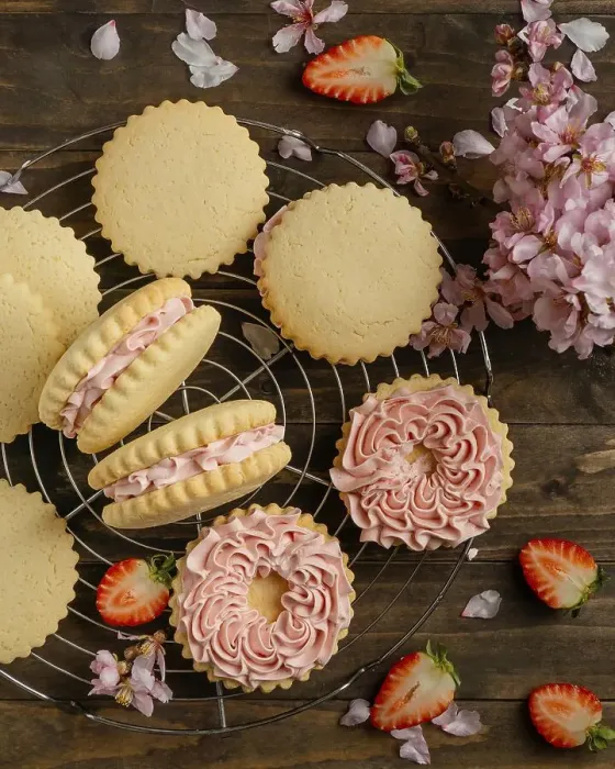 Framed Print : Top view delicious biscuits with cream