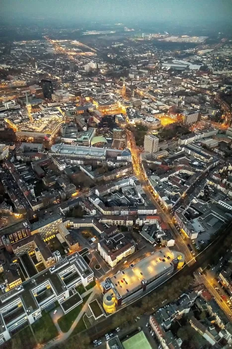 Framed Print : View of Dortmund city center with the Dortmund Wall at dusk