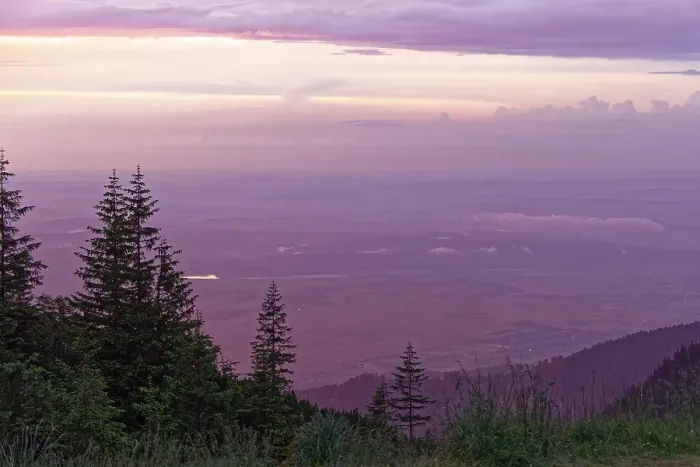 Framed Print : View at dusk from a slope in the Fagaras Mountains