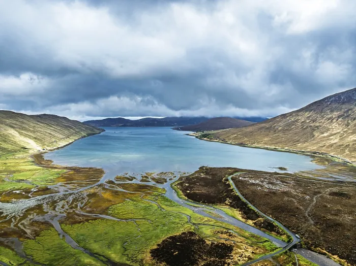 Framed Print : View from Eas a Bhradain Waterfall from drone Framed Print : View from Eas a Bhradain Waterfall from drone