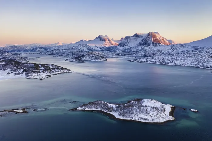 Framed Print : View of the Efjord, mountains in the evening light