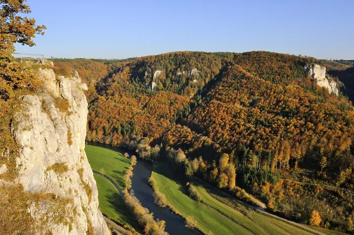 Framed Print : View towards Eichfelsen Rocks over the Upper Danube Valley with autumn vegetation