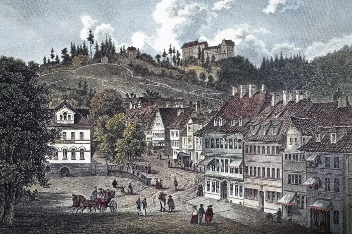Framed Print : View of Eisenach, about 1850, historic cityscape