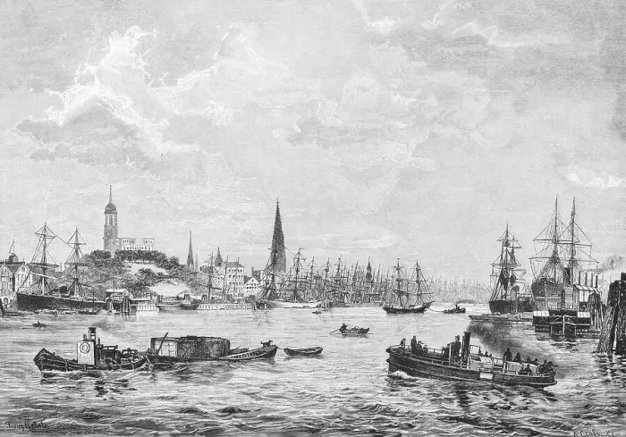 Framed Print : View of the Elbe, Hamburg harbour