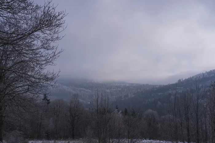 Framed Print : View of the forested mountains in winter, Poland Framed Print : View of the forested mountains in winter, Poland
