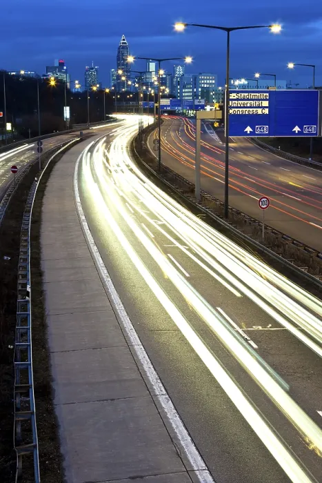 Framed Print : View of Frankfurt from the A 661 autobahn