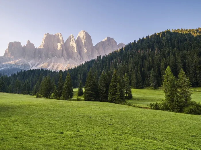Framed Print : View of the Geisler peaks in the early morning